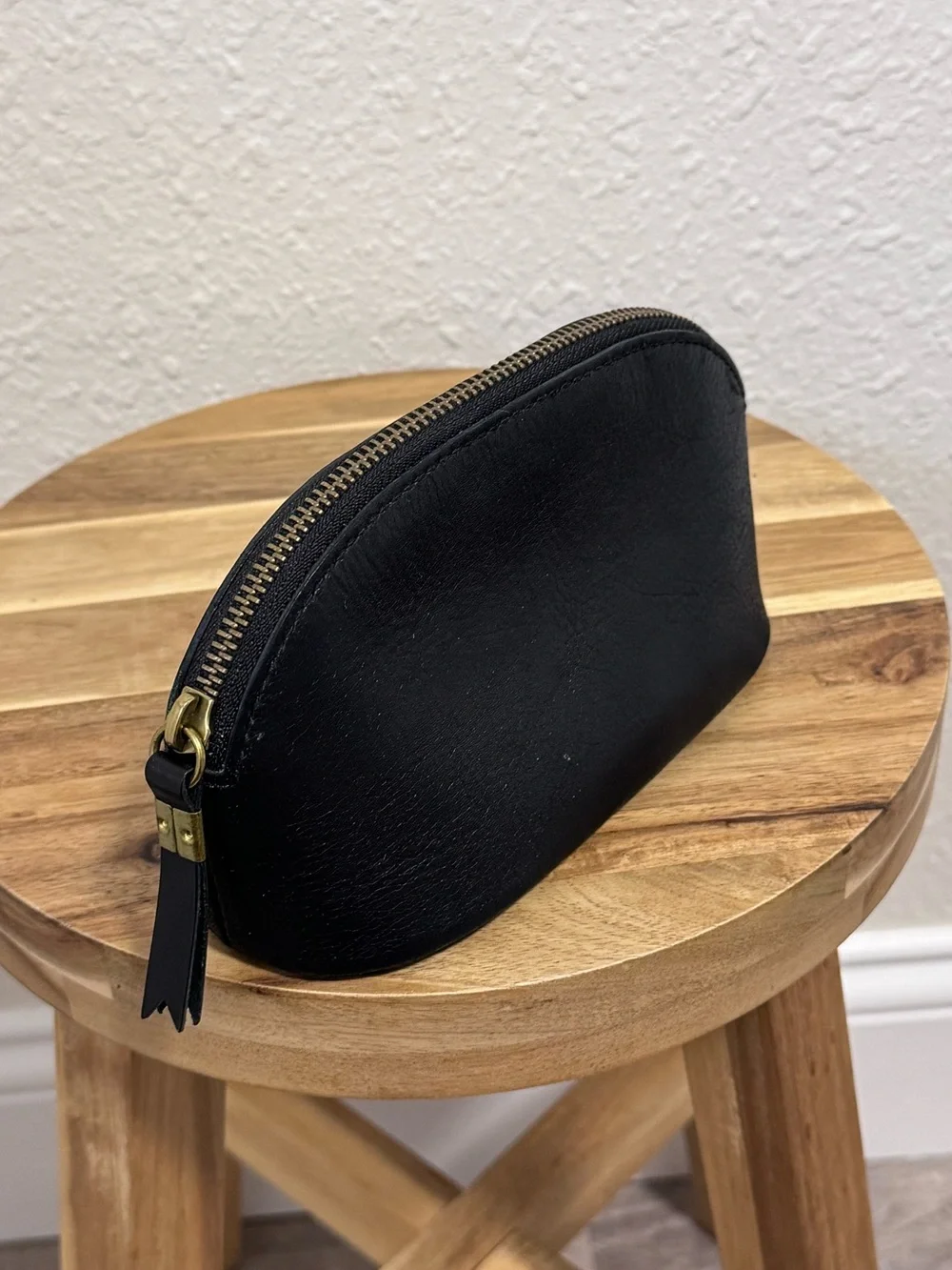 Men’s Black Leather Travel Toiletry Dop Kit Bag Catchall Organizer